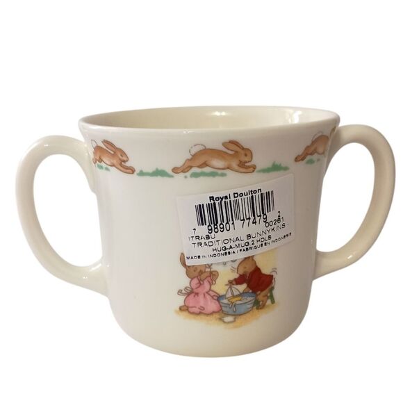 Bunnykins Hug A Mug Bunnies Blowing Bubbles NEW No Box 2 Handles ROYAL DOULTON.  - Picture 8 of 16